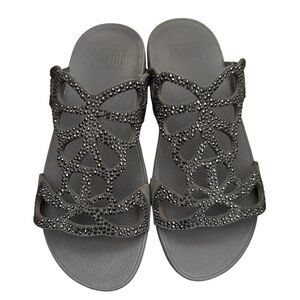 Fitflop Charcoal Sandals with Rhinestone Accents